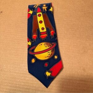 UFO themed hand painted necktie, 100% silk, art,‎ original